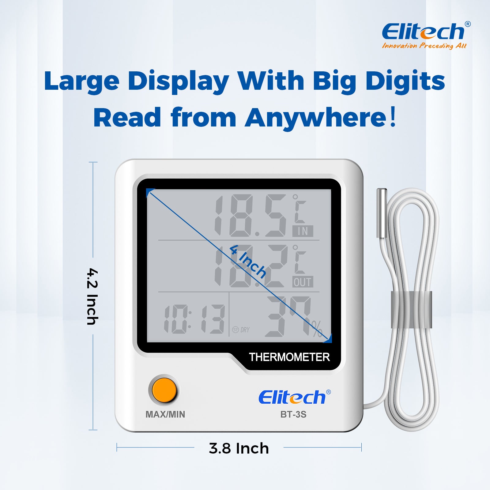 termohigrómetro digital elitech bt 3s con sonda externa y pantalla lcd de 4" Termohigrómetro Digital Elitech BT-3S con Sonda Externa y Pantalla LCD de 4"