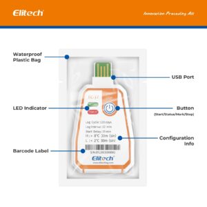 Datalogger Registrador de Temperatura USB de Un Solo Uso -30ºC a 70ºC Elitech RC-17 para Transporte de Hasta 120 Días (Caja x 10 Unidades)