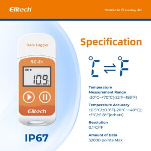 Datalogger Registrador de Temperatura USB Elitech RC-5+ Reutilizable para Cadena de Frío y con Reporte PDF Automático